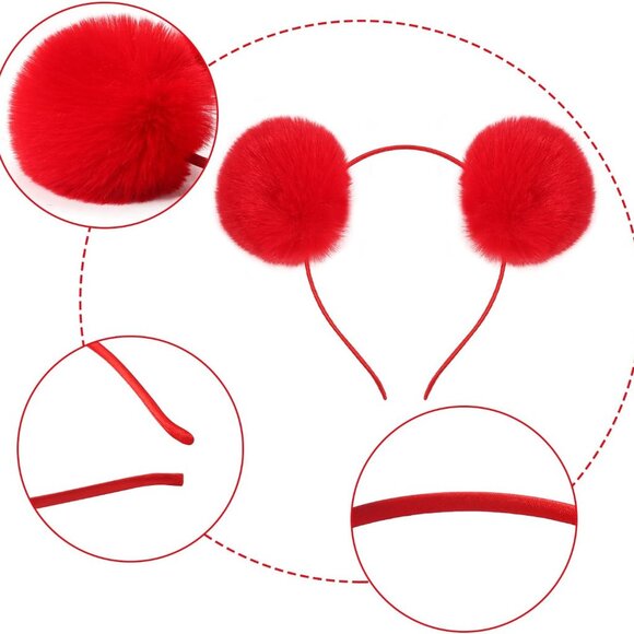 6 Pcs Bear Ears Headbands Fluffy Pom Poms Soft Cosplay Costume Hair Accessory - Picture 4 of 6